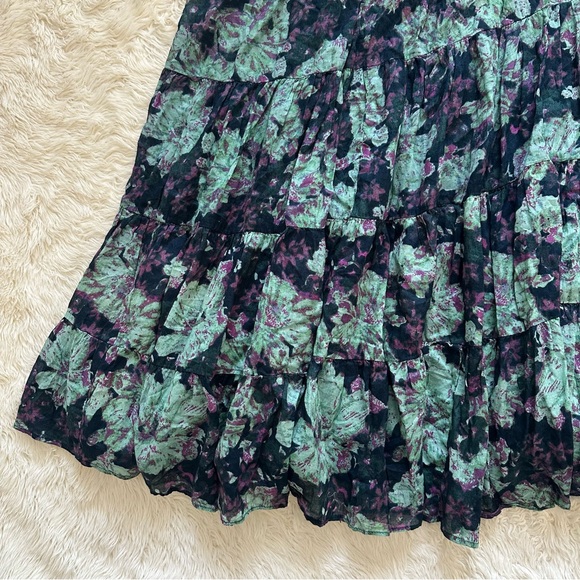 Free People Dress Sundrenched Short-Sleeve Maxi Tiered Floral Emerald Combo M - Picture 6 of 12